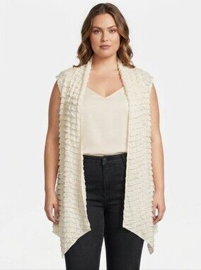 Double Take Cardigan Cream Ruffle Textured Open Front VINTAGE Size 2X